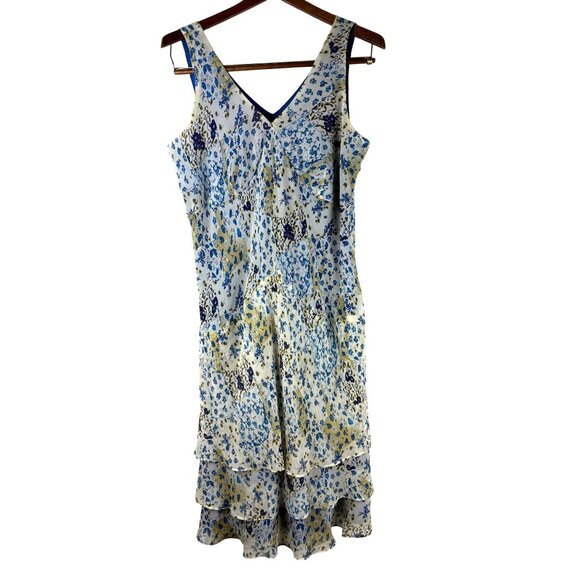 Cottage Boho Floral Print Sleeveless Tiered V-Neck Midi Dress Women's Medium - Picture 4 of 13